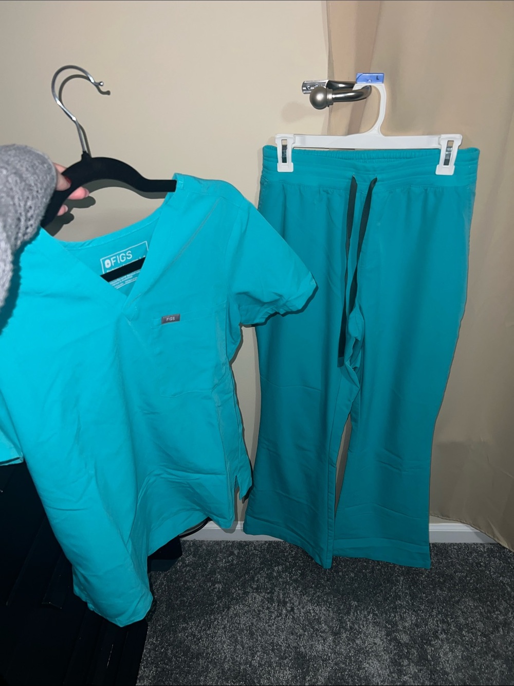 Figs Teal Scrub Top and Drawstring Pants
